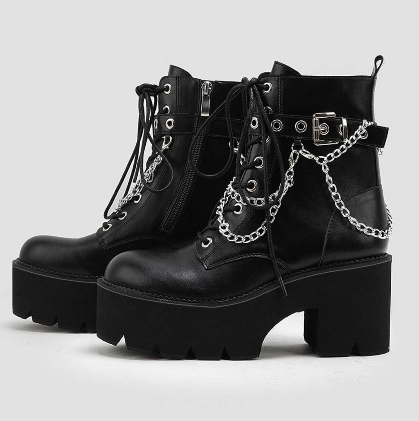Chunky Heels Chain Boots