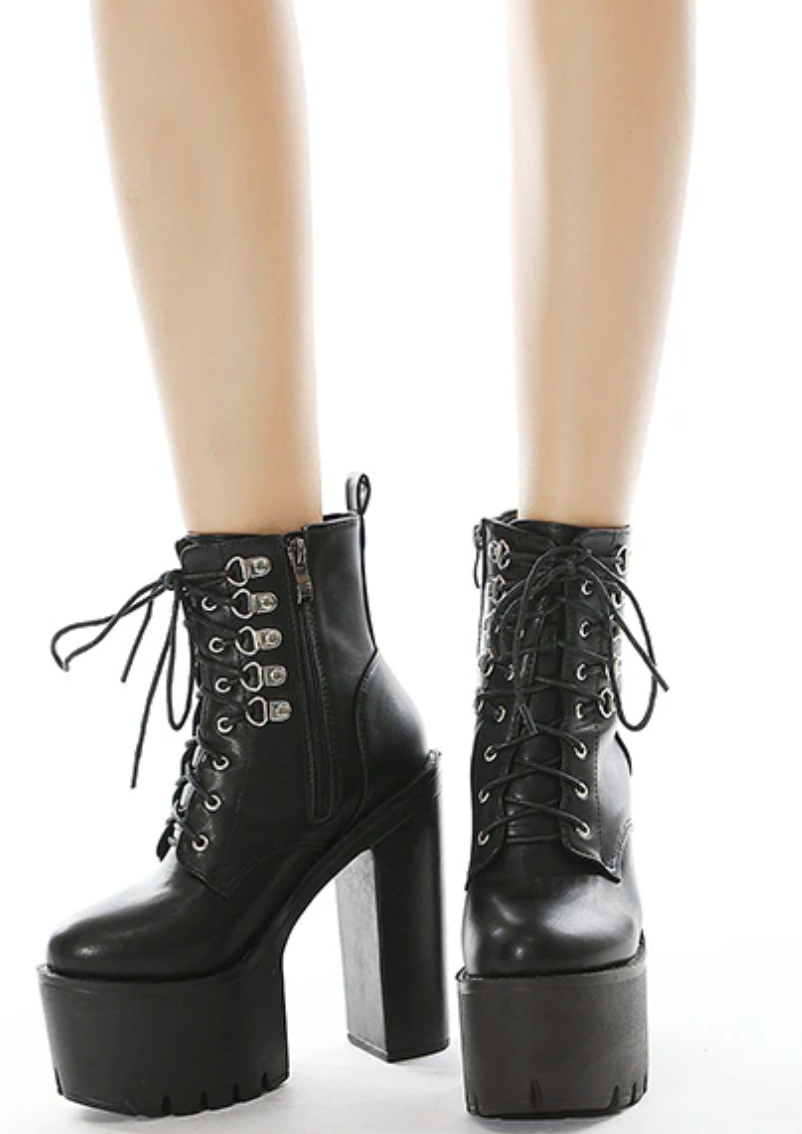 Rivet Black Soft Leather Platform Shoes