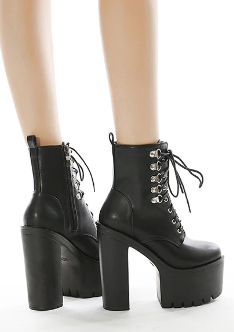 Rivet Black Soft Leather Platform Shoes