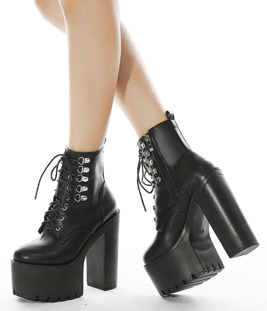 Rivet Black Soft Leather Platform Shoes