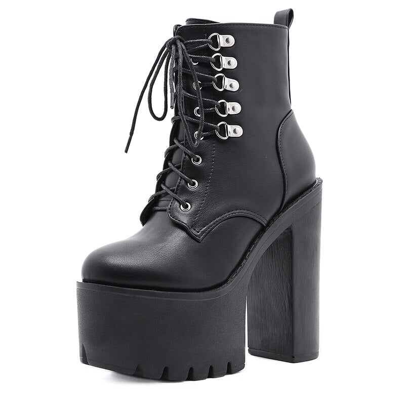 Rivet Black Soft Leather Platform Shoes