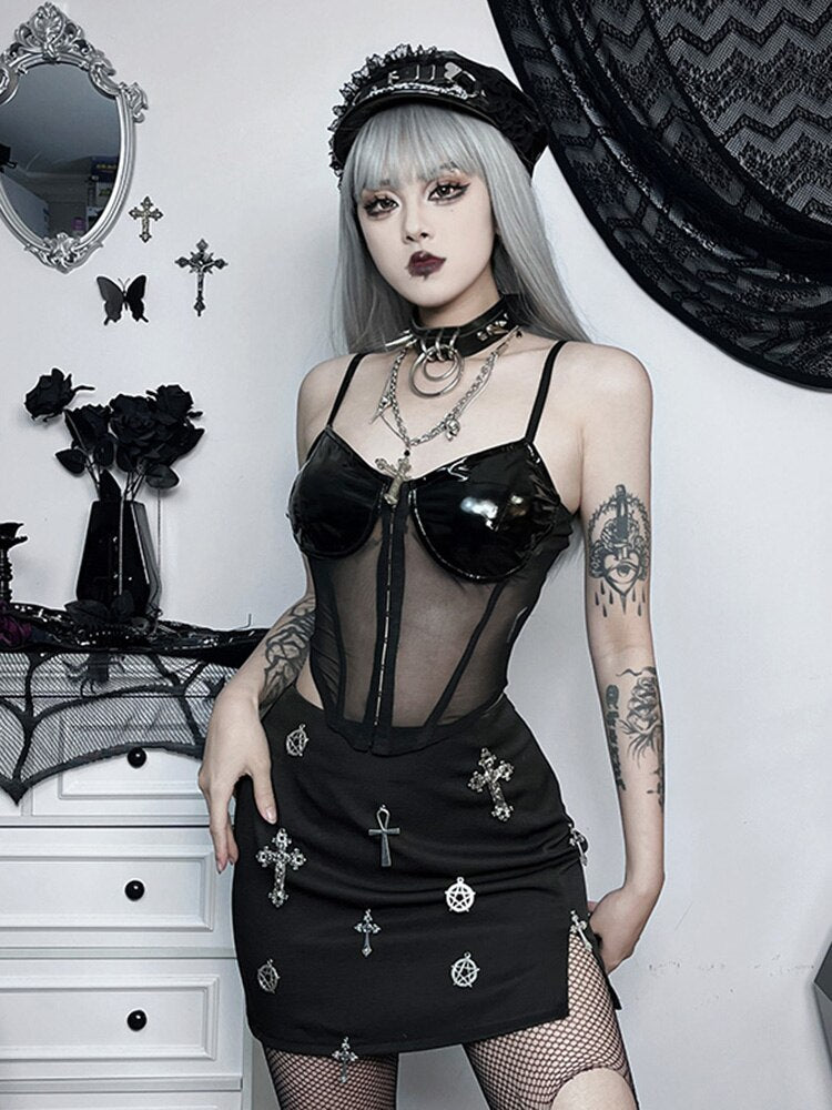 Cross Pendant Bodycon Wrap Mini Skirt
