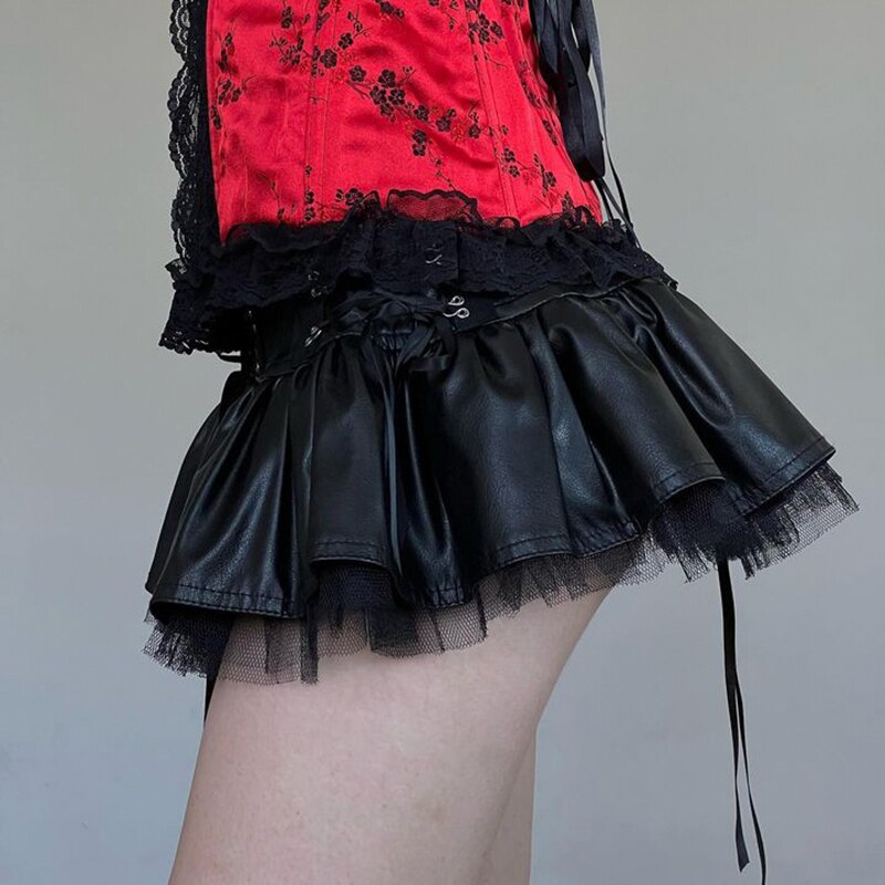 Faux Leather Low Rise Tie Up Skirt