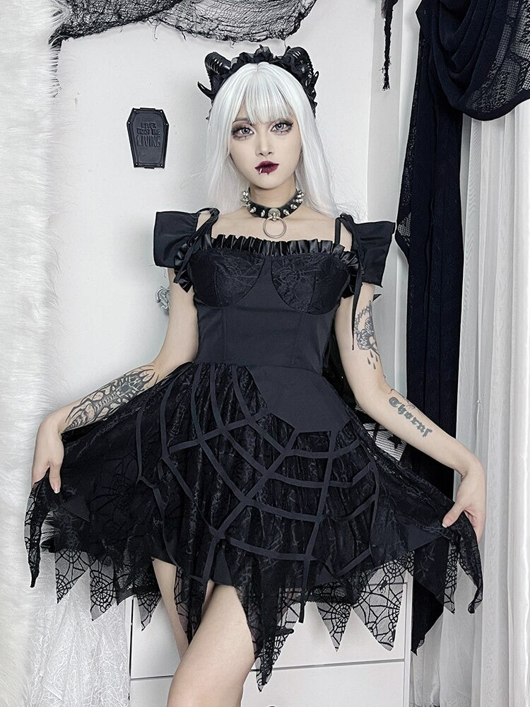 Mesh Black A Line Dress