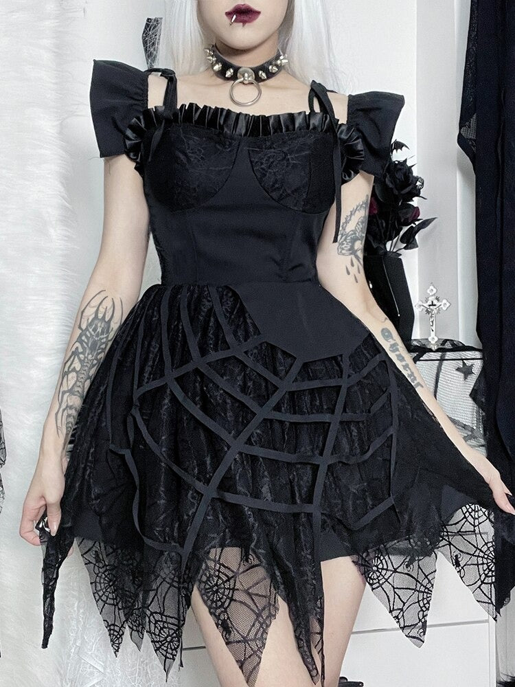 Mesh Black A Line Dress