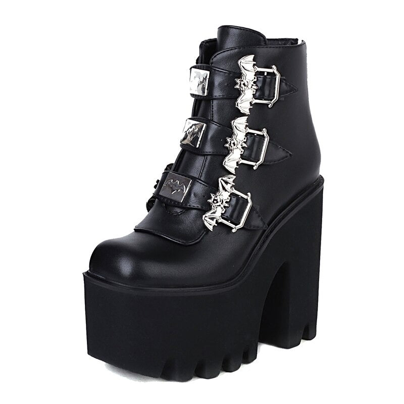Bat Ankle Buckle Strap Boots