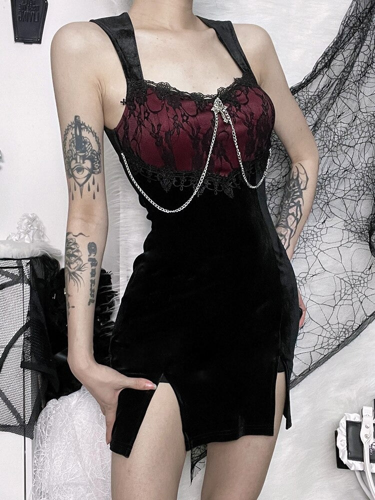 Lace Chain Split Bodycon Mini Dress