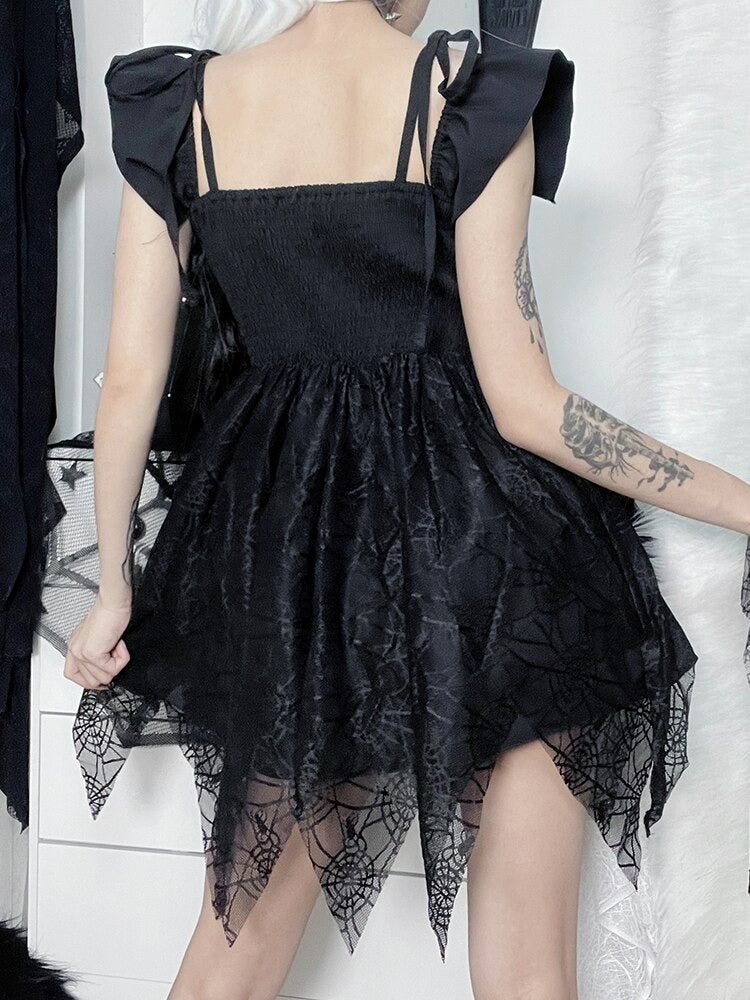 Mesh Black A Line Dress