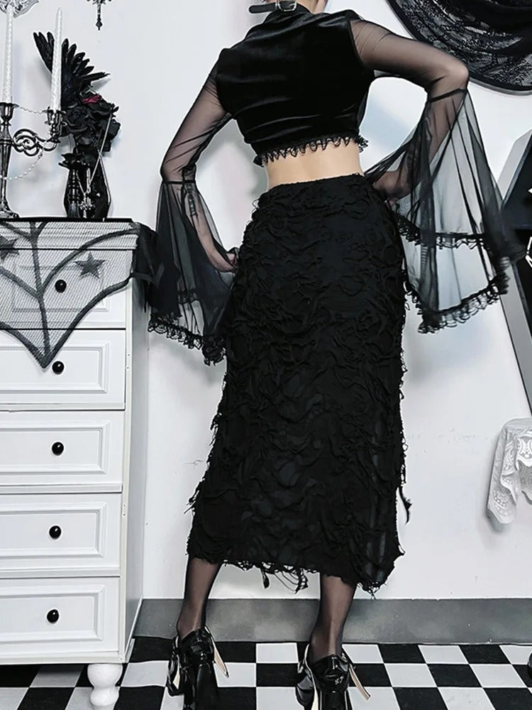 Lace Up Side Split Midi Skirt
