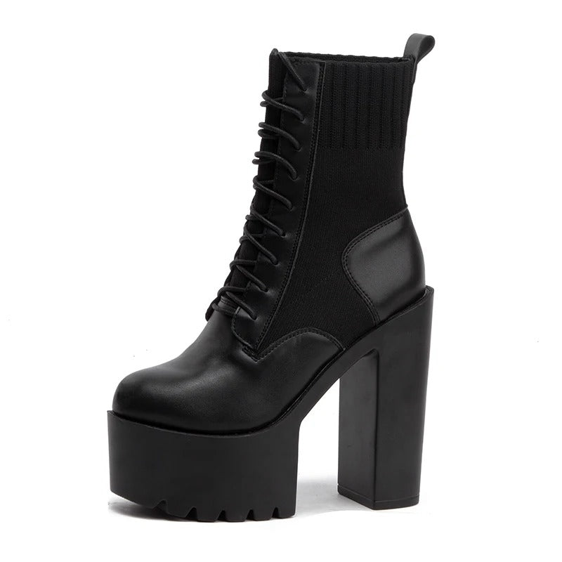 Thick Heel Front Lace Up Boots