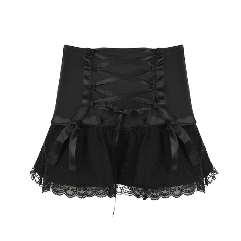 Low Waist Lace Trim Mini Skirt