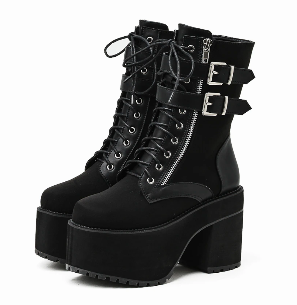 Buckle Strap Chunky Heels Platform Boots