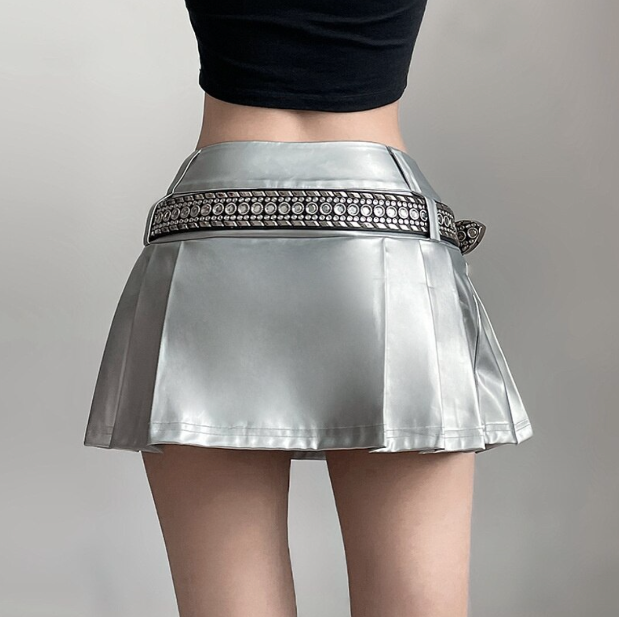 Silver High Waist Pleated Mini Skirts