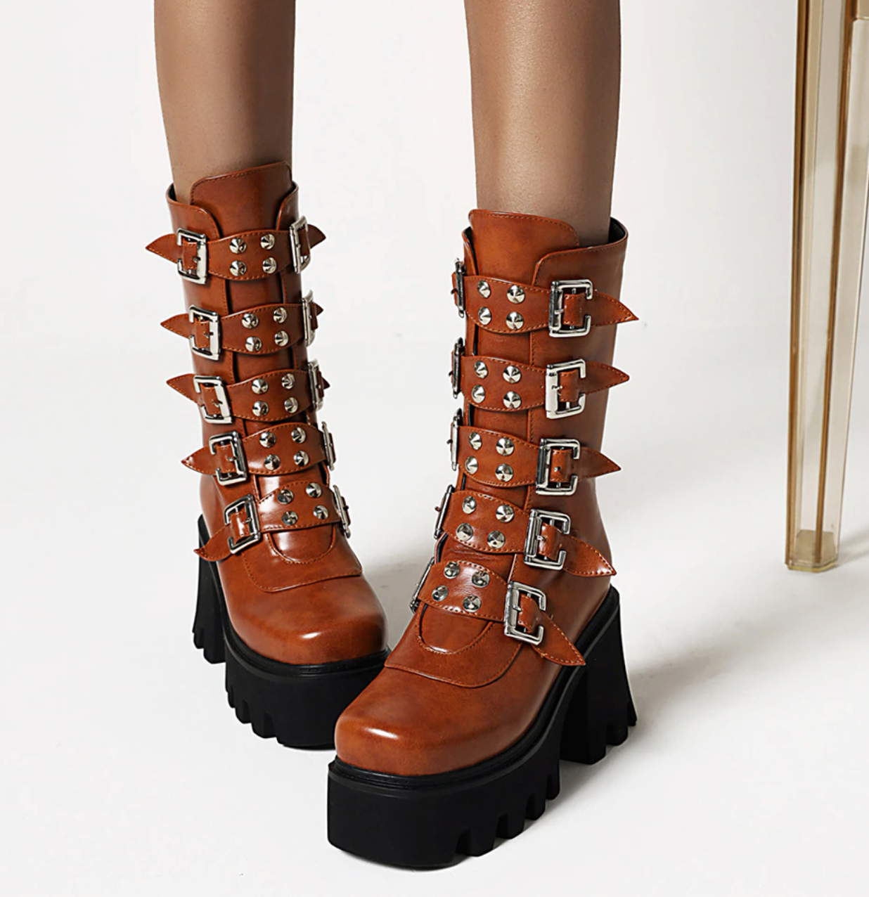 Buckle Straps With Zipper Boots