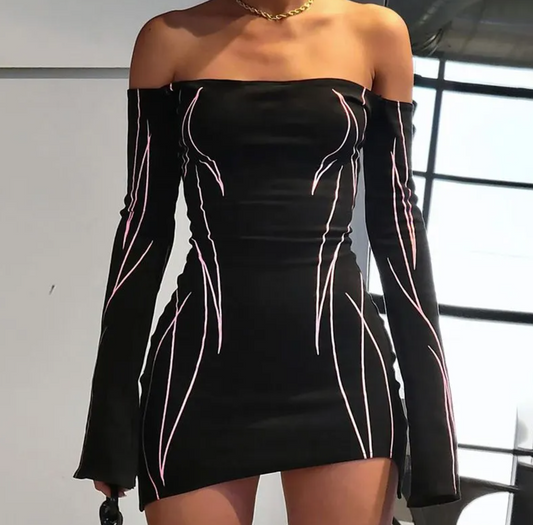 Cyber Off Shoulder Mini Dress