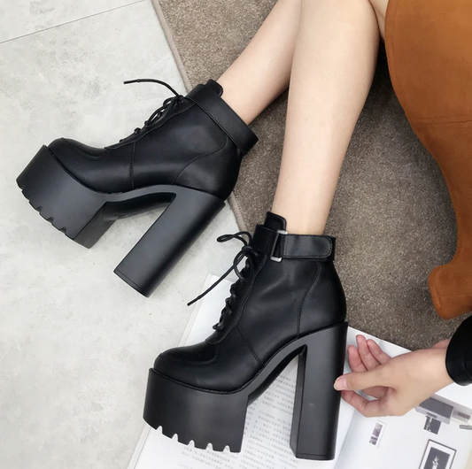 High Heels Lace Up Ankle Boots