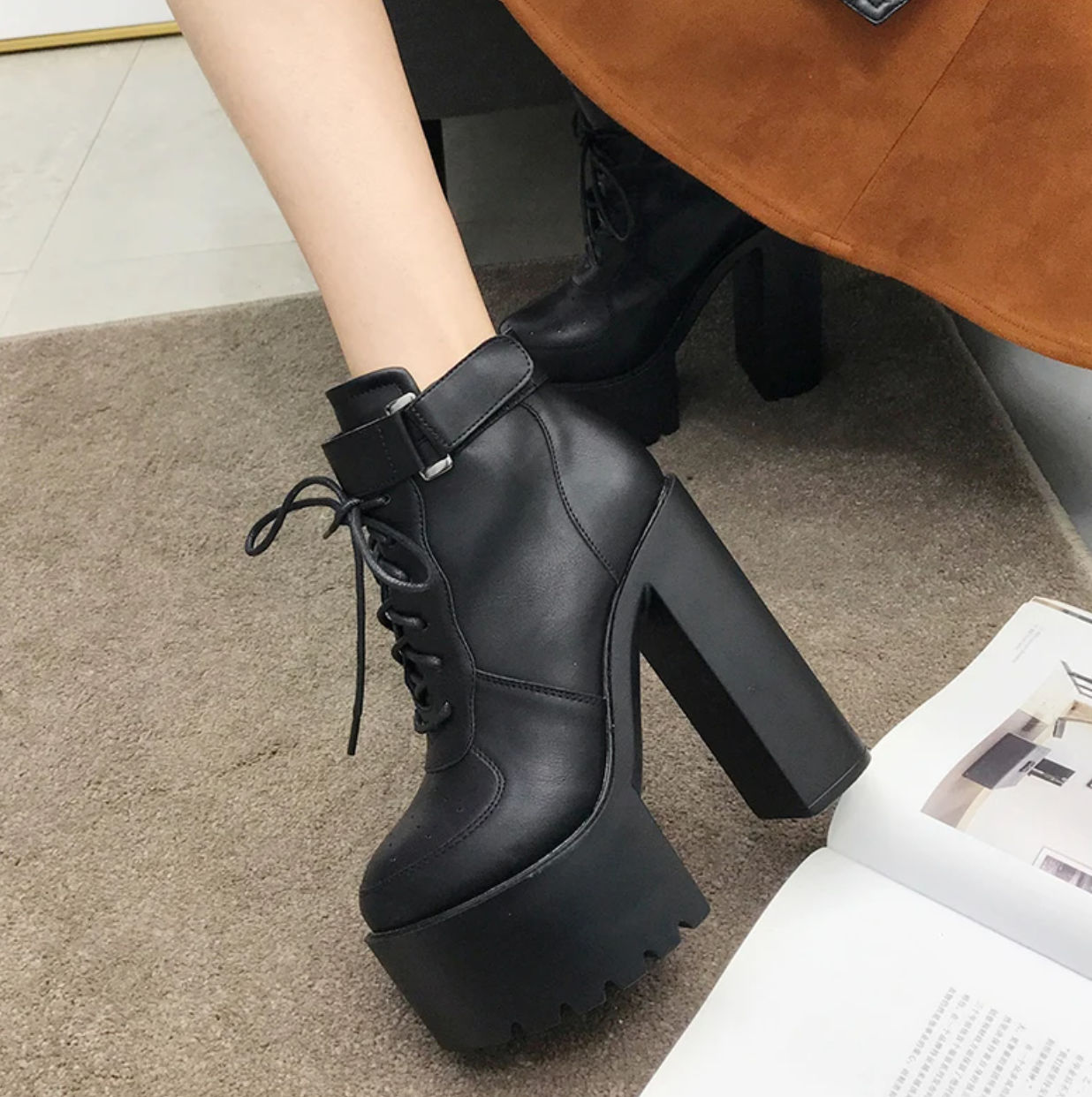 High Heels Lace Up Ankle Boots
