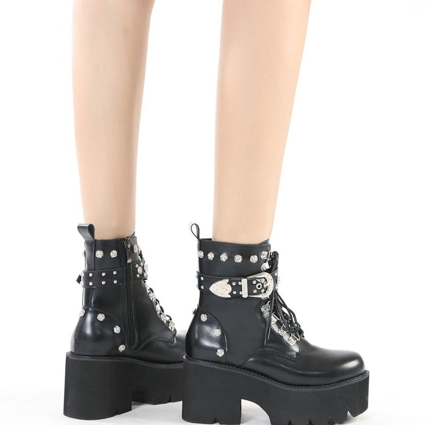 Chunky Heels Chain Ankle Boots
