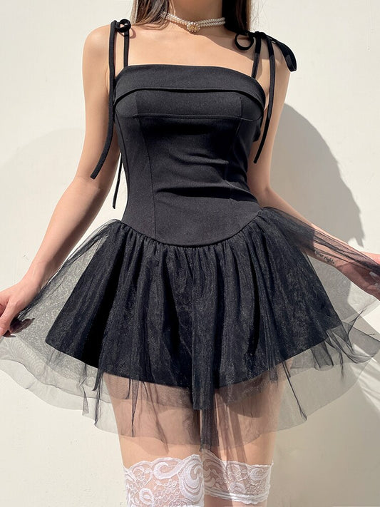 Pleated Mesh Mini Dress