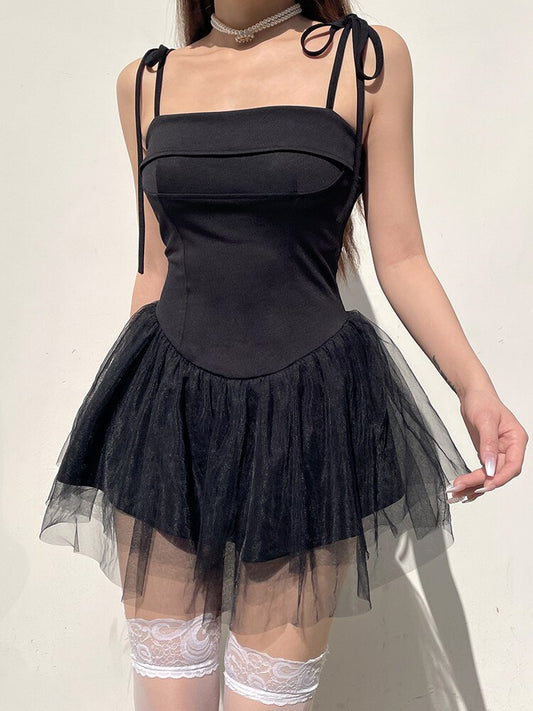 Pleated Mesh Mini Dress