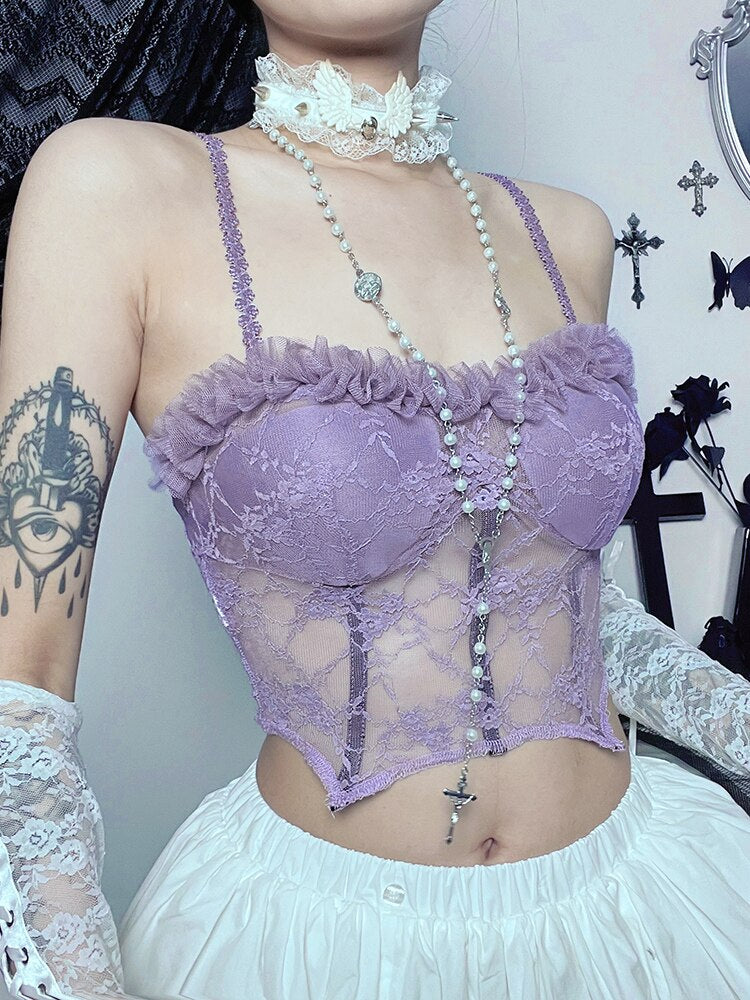 Lace See Through Corset Tank Top