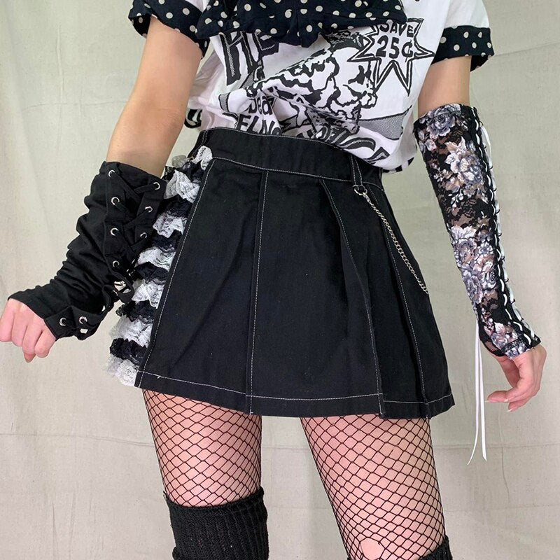 Lace Ruffles Black Mini Skirts