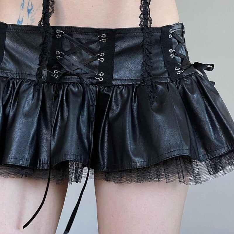 Faux Leather Low Rise Tie Up Skirt