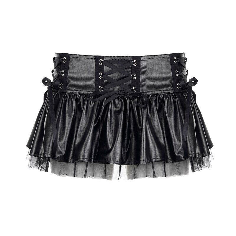 Faux Leather Low Rise Tie Up Skirt