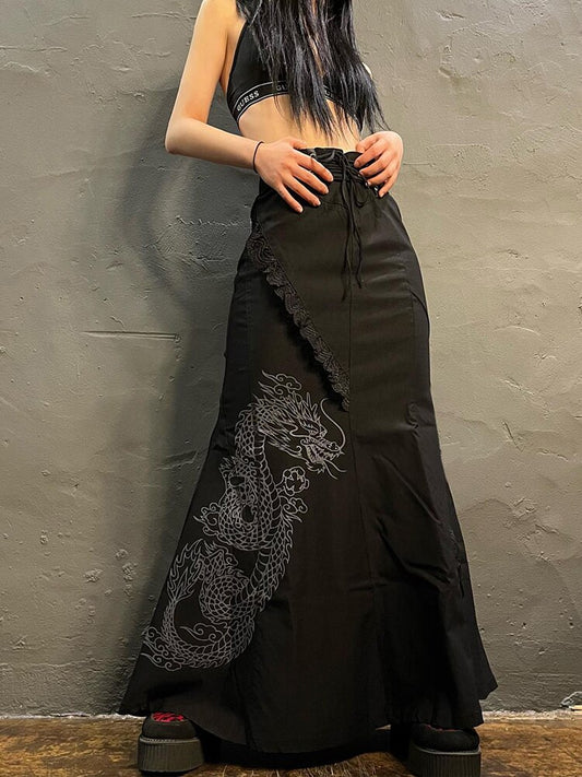 Dragon Black Long Skirt