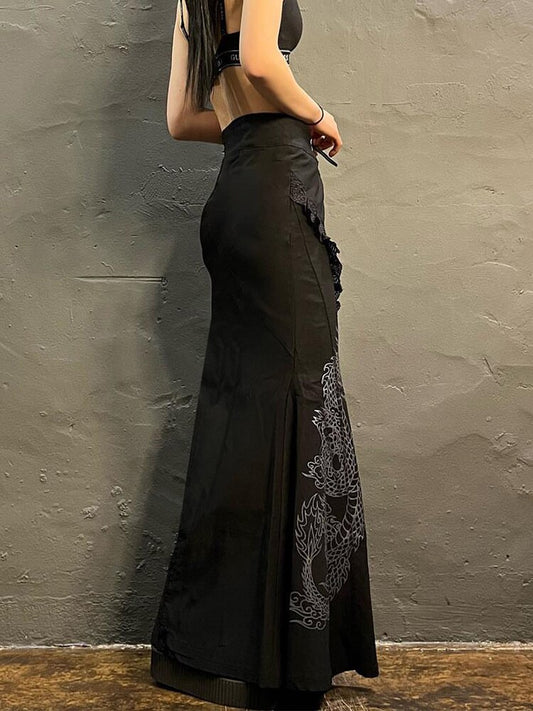 Dragon Black Long Skirt