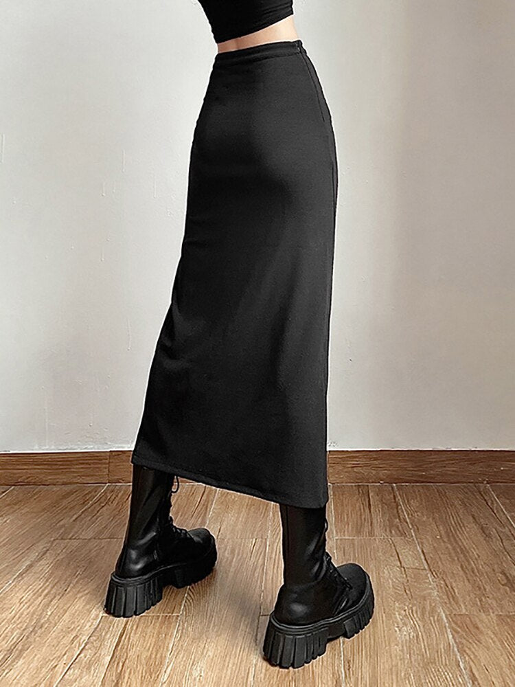 Black Y2k Cargo Midi Skirts