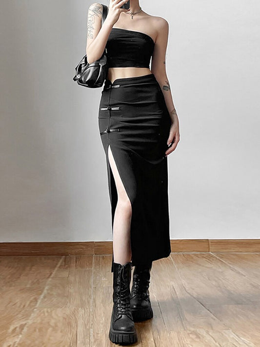 Black Y2k Cargo Midi Skirts