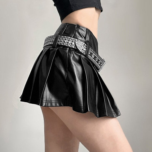 Black Waist Pleated Mini Skirts