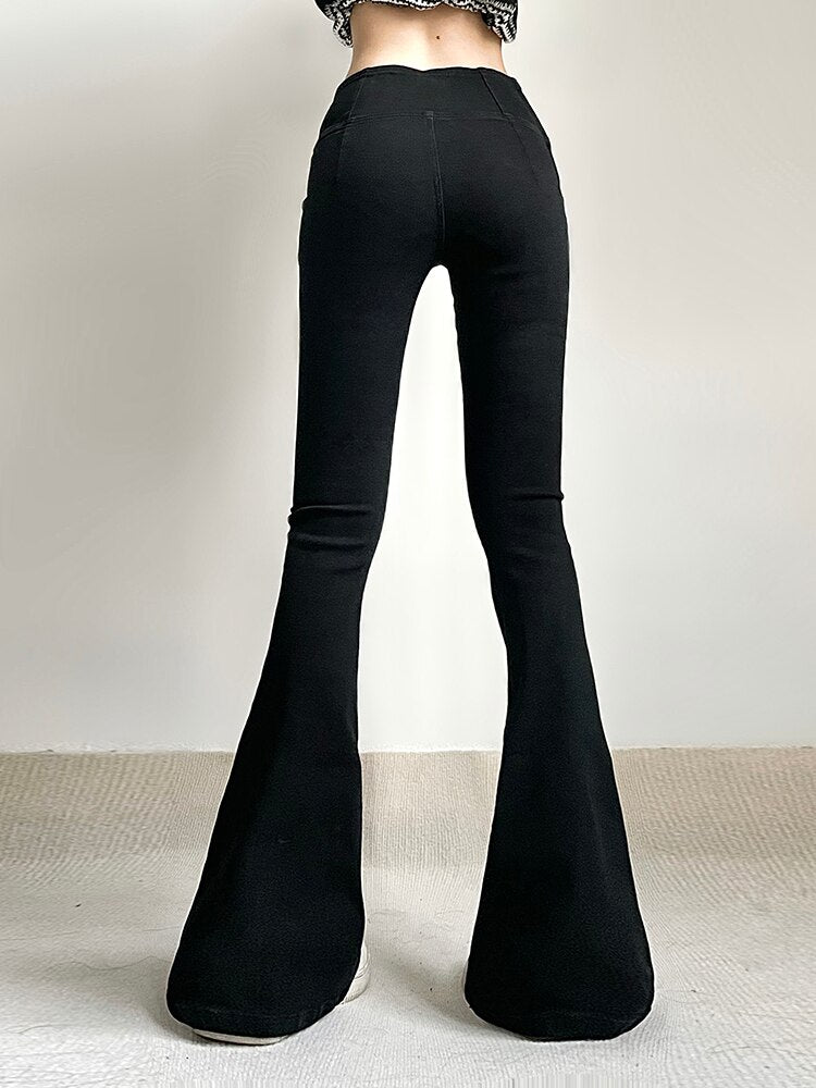V-shape  Black Flared Trousers