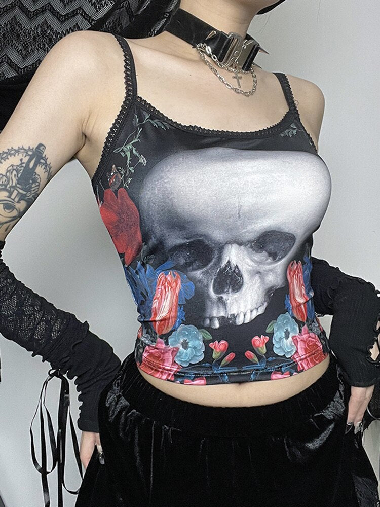 Skull Rose Graphic Print Cami Crop