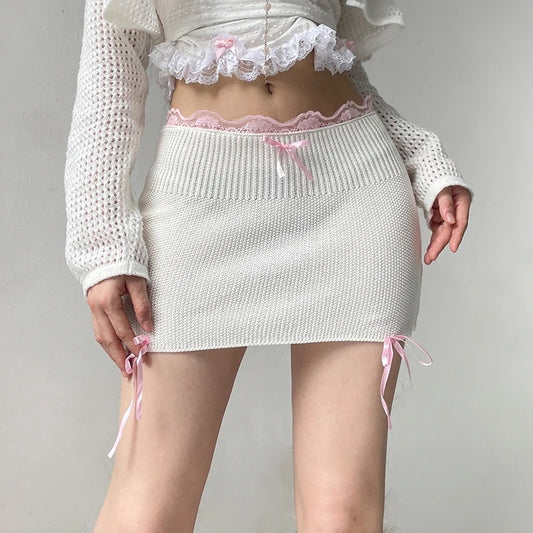 Y2K White Knitted Mini Skirt