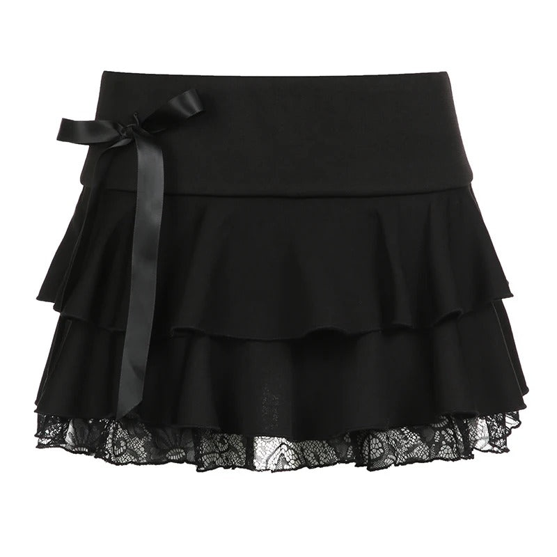 Bow Lace Trim A-Line Skirt