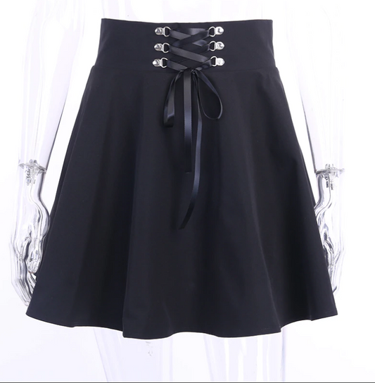 Black Lace Up High Waist Skirt