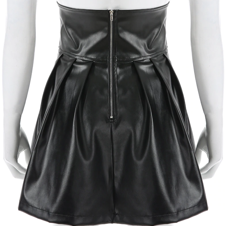 Leather Black Mini Pleated Skirts