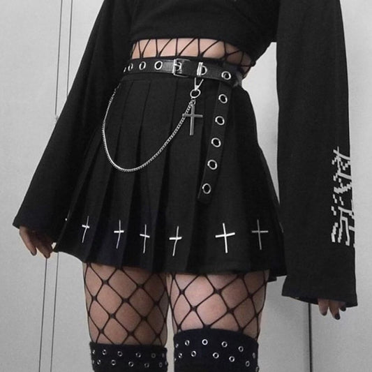 Cross Print Black Skirt