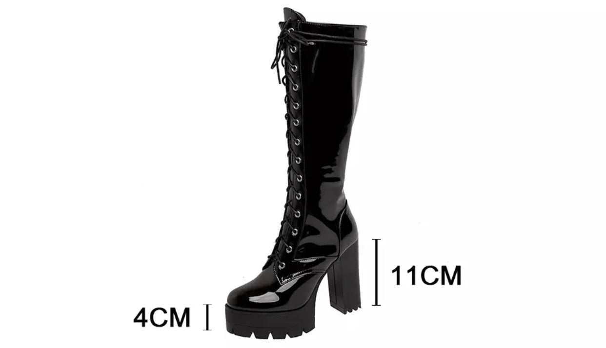 Lace Up Leather Knee High Boots