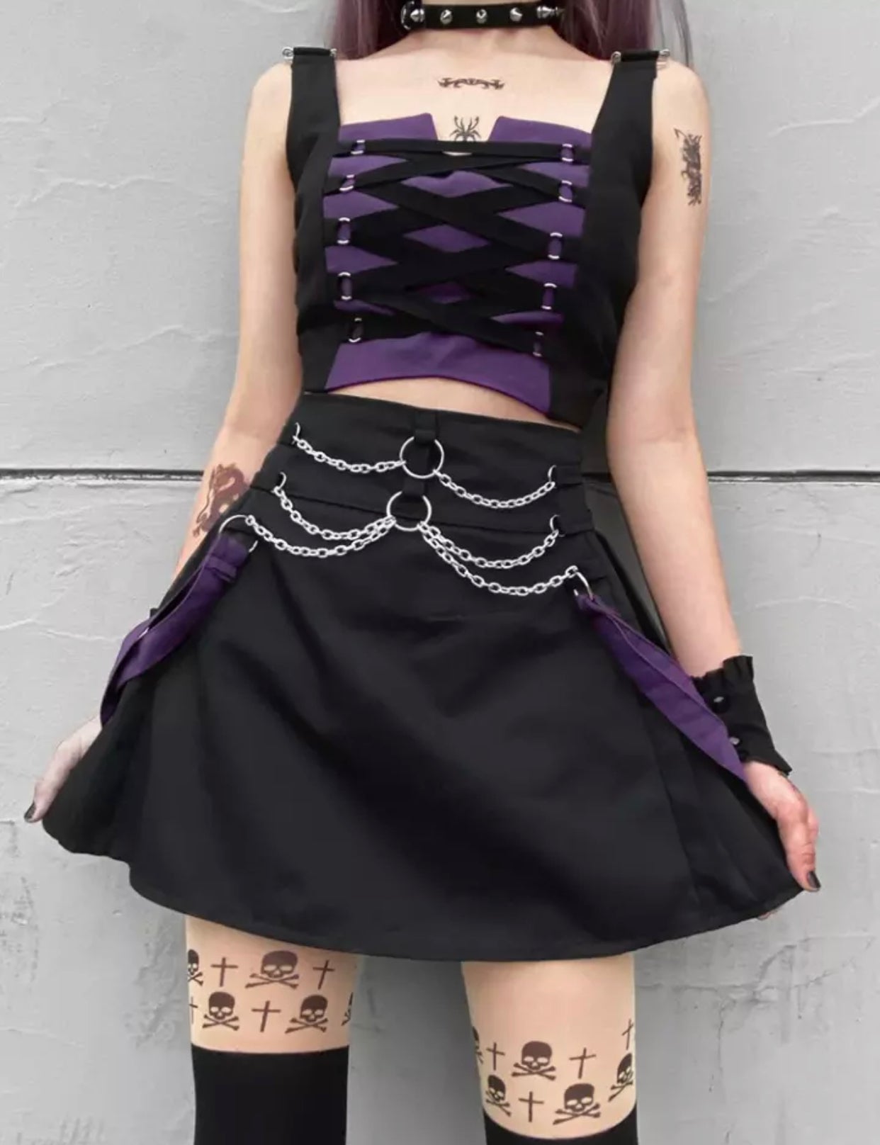 Lace Up Punk Grunge Skirt Suit