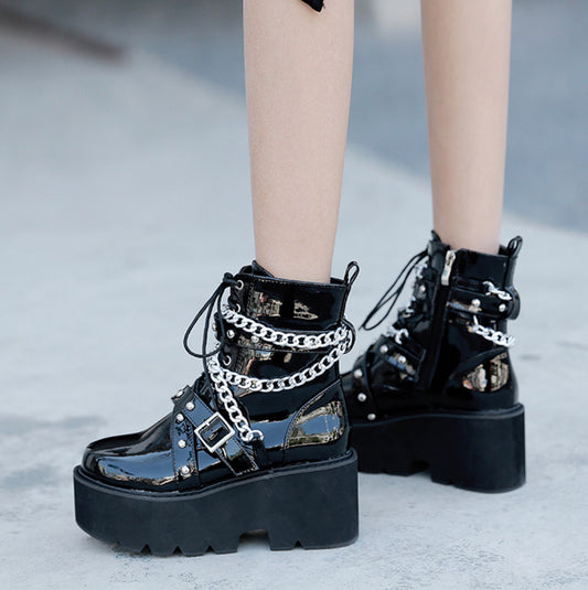 Chain Boots Ankle Buckle Strap Ankle Boots