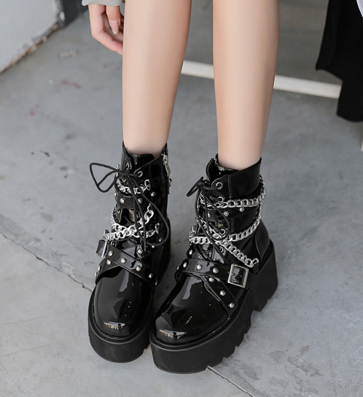 Chain Boots Ankle Buckle Strap Ankle Boots