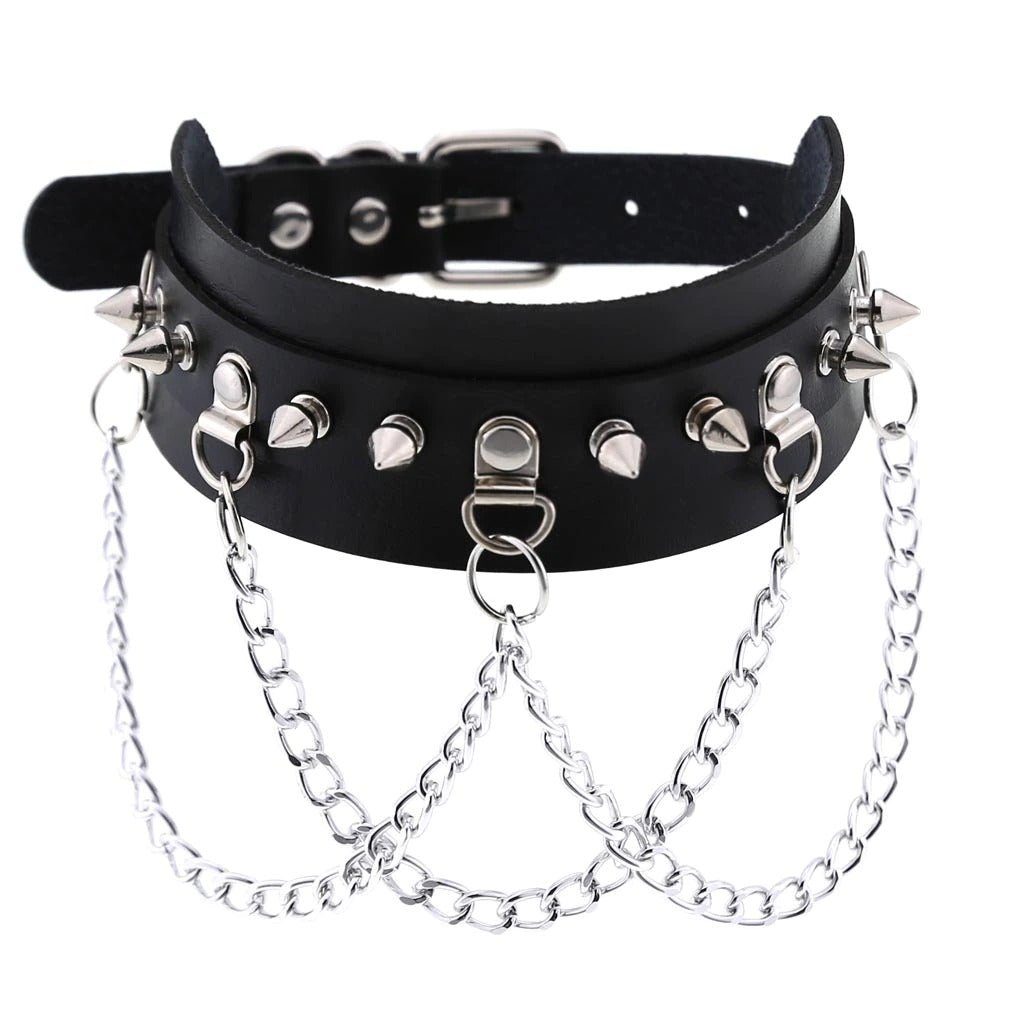 Chain Silver Leather Choker