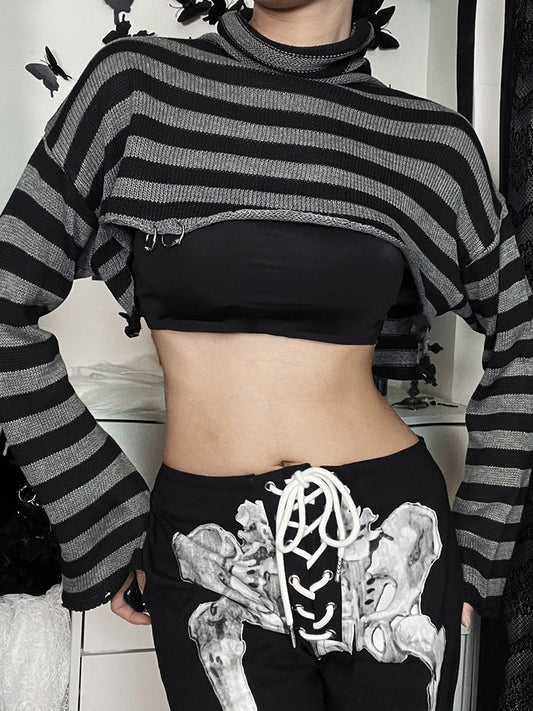 Black N Grey Striped Knitted Sweater