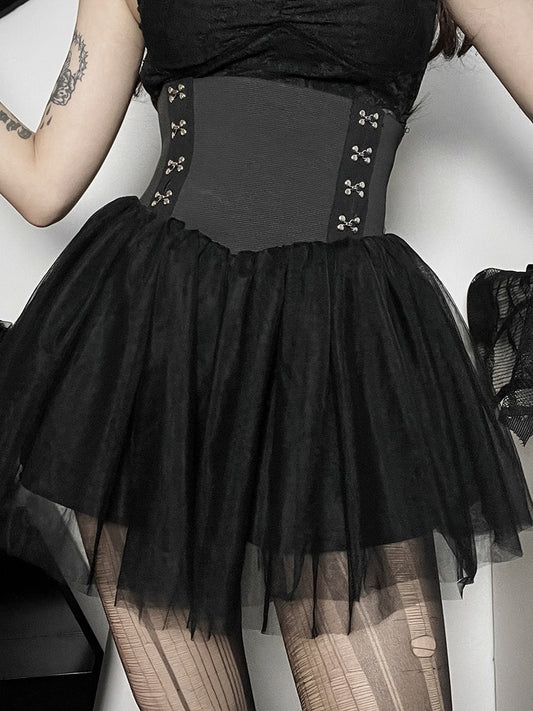 Dark Lace High Waist Black Mesh Skirt