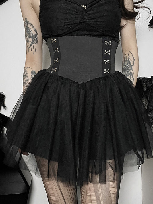 Dark Lace High Waist Black Mesh Skirt