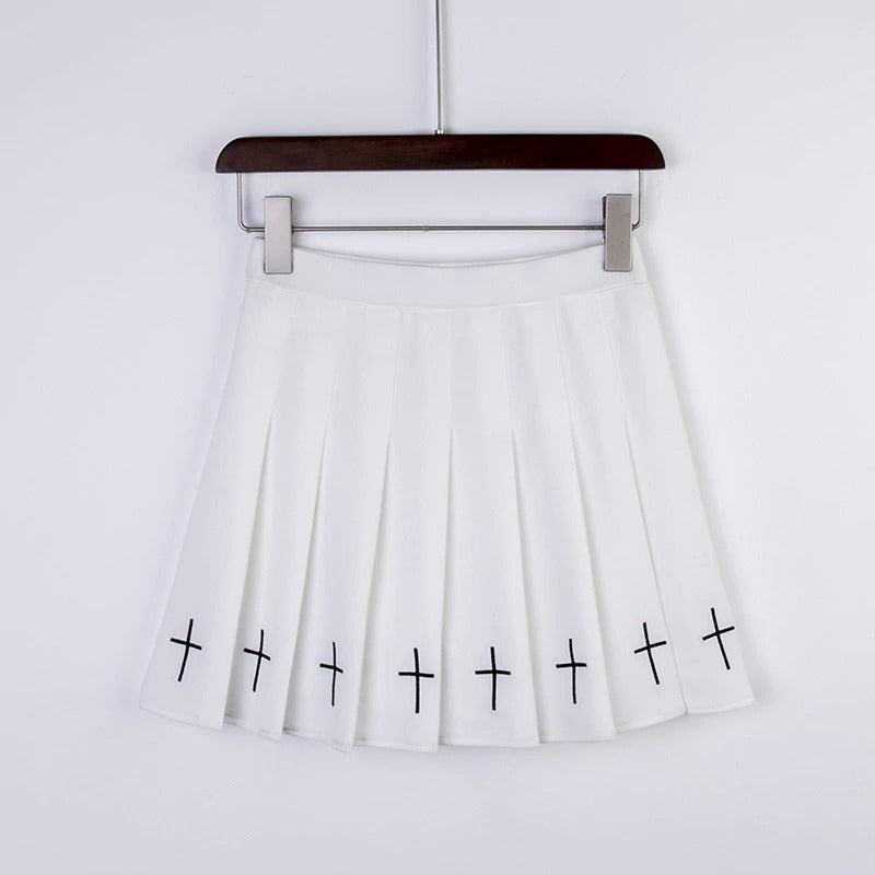 White Cross Print Skirt