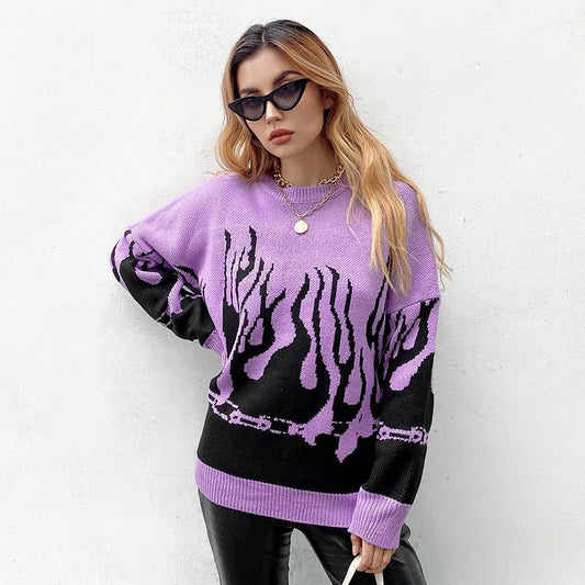 Flame Print Oversized Sweater